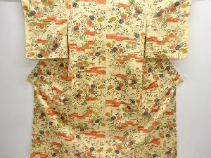 アンティーク　霞に草花模様上代紬着物